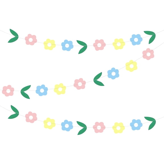 Easter Paper String Art Garland With Pre-Sewn Leaves And Flowers, Designed For Easy Wall Hanging Decoration, Suitable For Easter Parties, Children's Birthday Celebrations, And