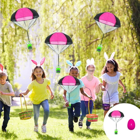 Easter Parachute Egg Toy - Colorful Plastic & Polyester Throwing Game for Kids - 7.2x5.6x5.6 cm - Fun Outdoor Activity for Easter Egg Hunts & Parties - Blue, Red, Pink, Orange, Green, Yellow