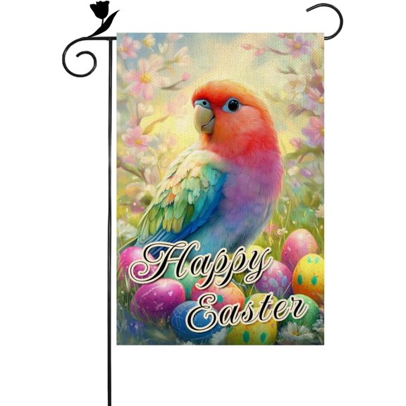Easter Parrot Garden Flag 12x18 Inch Double Sided Outdoor Easter Egg Holiday Yard Decoration