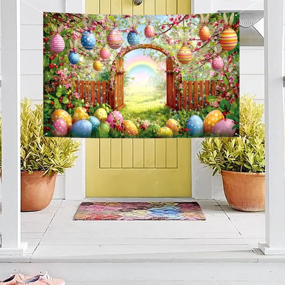 Easter Party Backdrop - Large Vinyl Photo Background with Bunny and Egg Designs for Indoor Outdoor Celebrations, Durable Holiday Decor for Family Gatherings and Spring Festivals