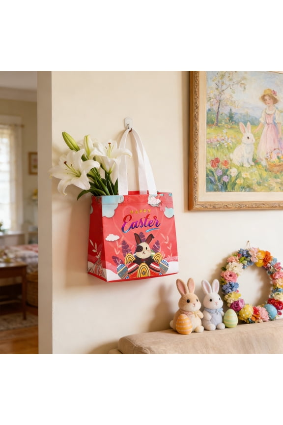 Easter Party Bag, Non Woven Reusable Shopping Tote, Easter Egg Decorative Handbag, Multi-Purpose Gift Bag for Easter Event, Shopping, Gift, Home & Festival Daily Decoration, 7.87*5.9*7.87in, J