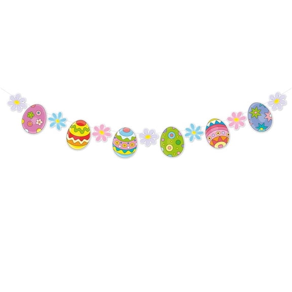 Easter Party Banner Set, Carnival Decoration Pulling Flag with Egg Patches for Spring Holiday Supplies