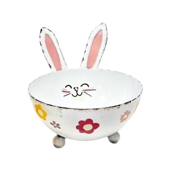 Easter Party Bunny Shaped Metal Candy Bowl, Rabbit Ear Snack Bowl with Carrot & Floral Patterns, Festive Spring Home Decor for Candy, Desserts, and Table Centerpieces