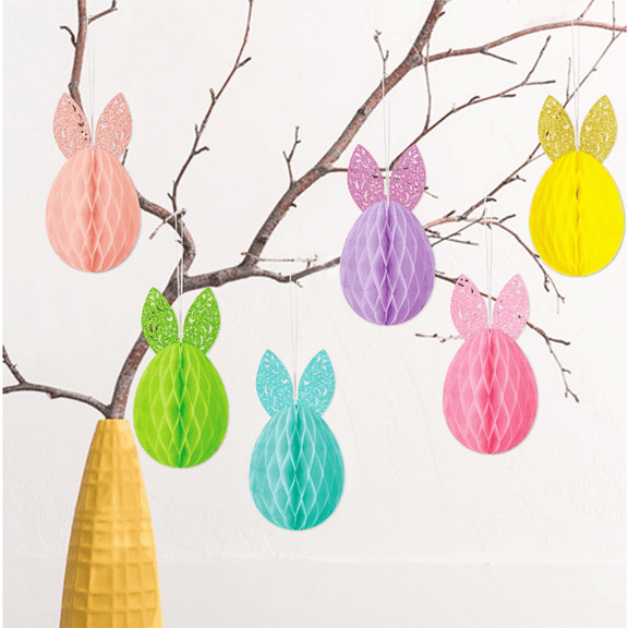 Easter Party Decorations,Easter Bunny Egg Hanging Decorations Honeycomb Paper Ornaments for Spring & Easter Decor