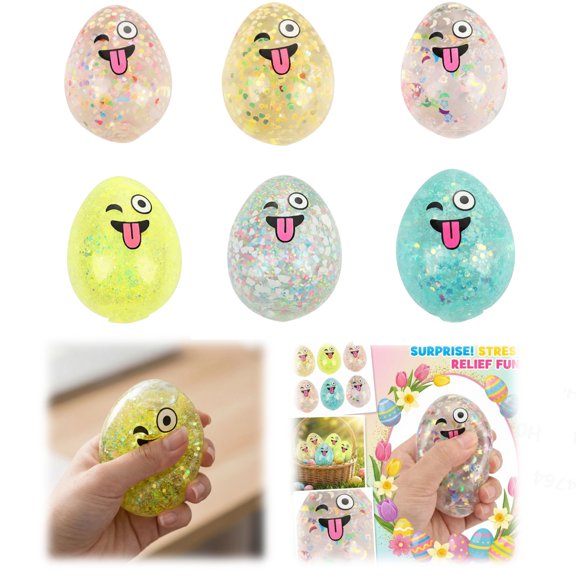 Easter Party Favors, Funny Face Egg Squeeze Toys, Soft Stretchy & Assorted Pastel Colors for Easter Celebrations,6PCS