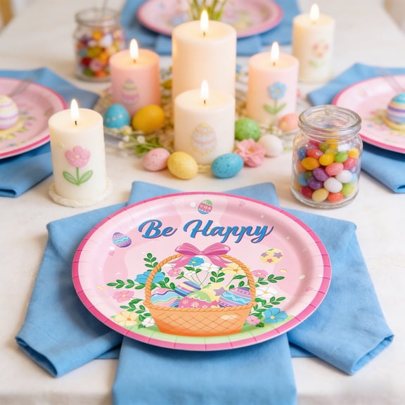 Easter Party Plates - 10-Pack Bunny & Egg Disposable Paper Plates for Spring Celebrations & Egg Hunt Parties