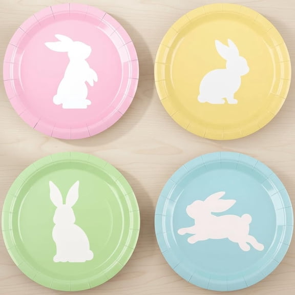 Easter Party Plates Pastel Color Bunny Disposable Paper Plate Rabbit Hop Accent Dessert Plates for Party Supplies