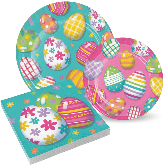 Easter Party Plates and Napkins Set, Happy Eggster Theme – 3-Piece Disposable Tableware Bundle, Serves 8 Guests
