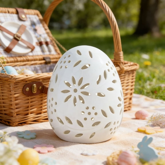 Easter Party Supplies Egg Shaped Resin Lampshade Cutout Floral Decorative White Cover for Spring Home Decor