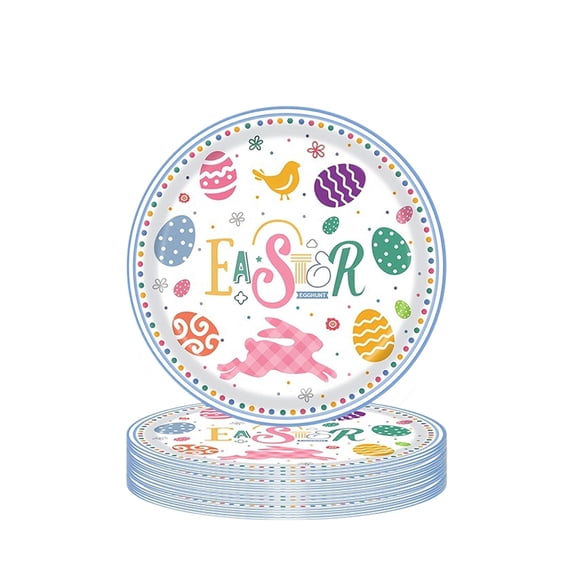Easter Party Supplies Happy Easter Colorful Eggs Pattern Disposable Paper Plates, Dinnerware for Spring Celebrations, Picnics (7 In)