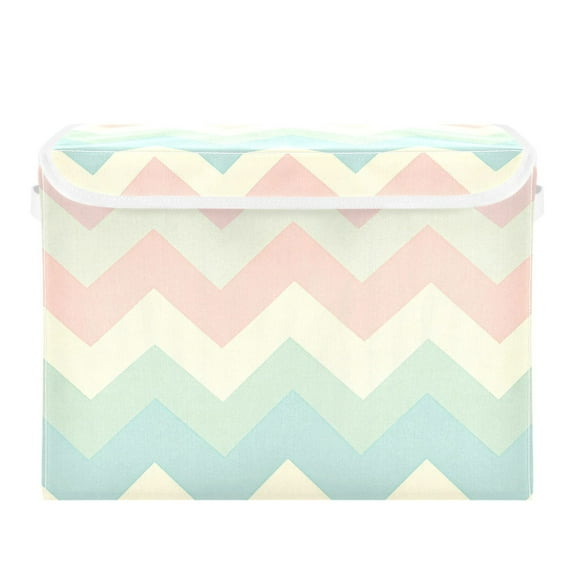 Easter Pastel Colored V-shaped Lines Foldable Storage Bin with Lid and Handle Collapsible Storage Box 16.5 x 12.6 x 11.8 inches