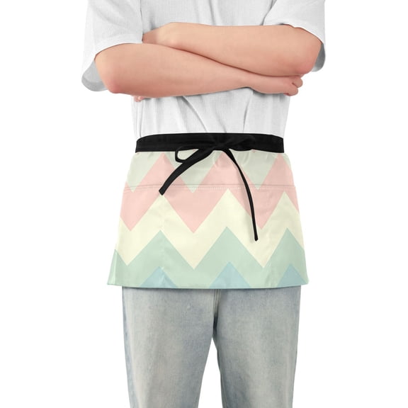 Easter Pastel Colored V-shaped Lines Short Server Apron with 3 Pockets for Unisex Chef Gardening