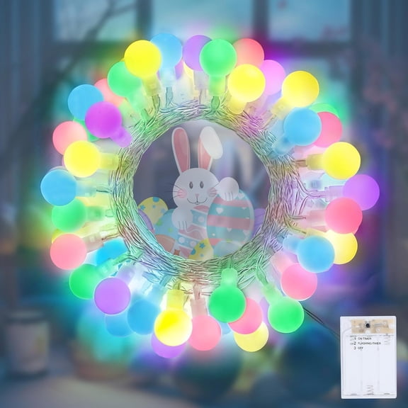 "Easter Pastel Light, 19.3ft 60 LED Globe Decoration Lights, Battery Powered Pastel String Lights with Clear Wire, suitable for Easter