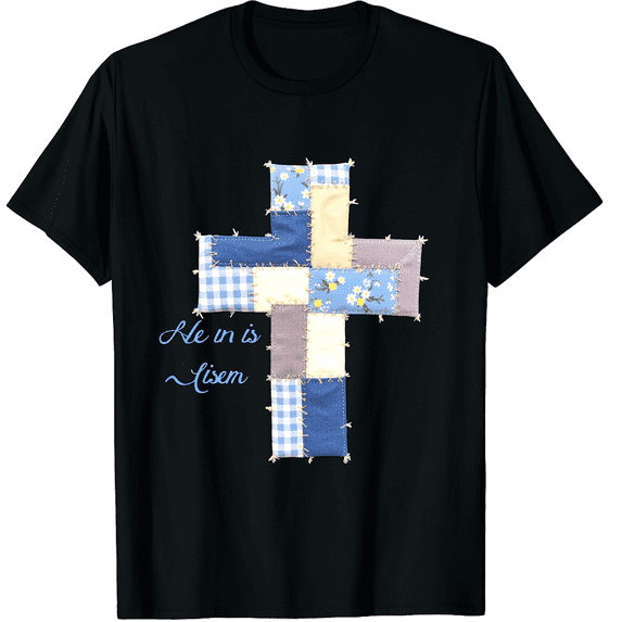 Easter Patchwork Cross Christian Faith Religious Short Sleeve T-Shirt for Women Men Church Sunday Adult Present