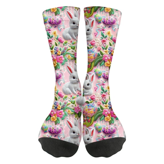 Easter Pattern Socks for Women, Colorful Crew Socks with Bunny & Egg Designs, Festive Novelty Socks for Holiday & Gift Exchange A 1pcs