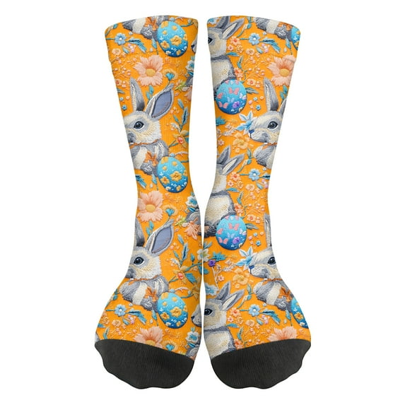 Easter Pattern Socks for Women, Colorful Crew Socks with Bunny & Egg Designs, Festive Novelty Socks for Holiday & Gift Exchange E 1pcs