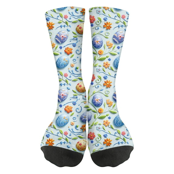 Easter Pattern Socks for Women, Colorful Crew Socks with Bunny & Egg Designs, Festive Novelty Socks for Holiday & Gift Exchange H 1pcs