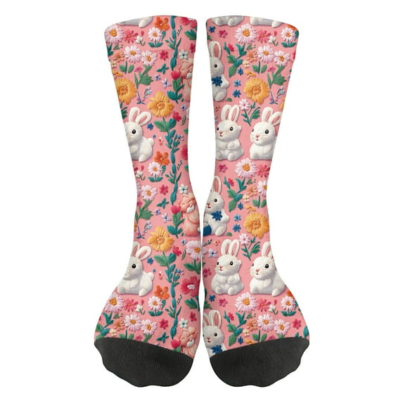 Easter Pattern Socks for Women, Colorful Crew Socks with Bunny & Egg Designs, Festive Novelty Socks for Holiday & Gift Exchange L 1pcs