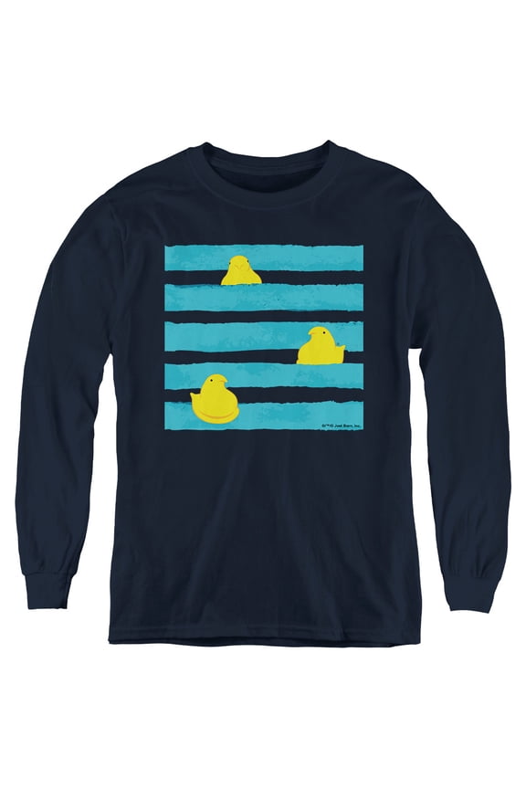 Easter Peeping Behind Stripes Youth Long Sleeve T Shirt, Navy, Large