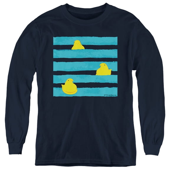 Easter Peeping Behind Stripes Youth Long Sleeve T Shirt, Navy, X-Large