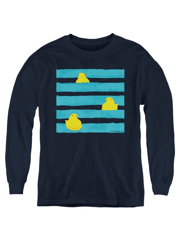 Easter Peeping Behind Stripes Youth Long Sleeve T Shirt, Navy, X-Large