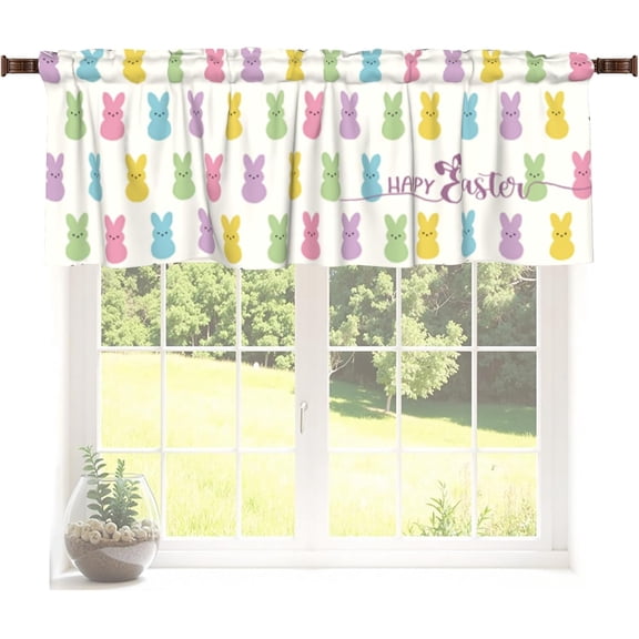 Easter Peeps Bunny Valances for Windows Colorful Easter Rabbit Rod Pocket Window Valance Farmhouse Window Treatments for Kitchen Bedroom Bathroom Living Room Decor 54x18 Inch