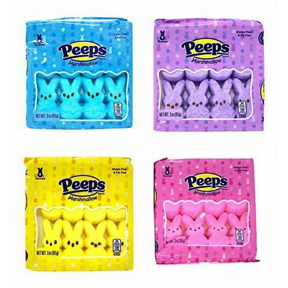 Easter Peeps Candy Marshmallow Bunnies Bulk Assorted Colors, Basket Stuffers, Pack Of 4