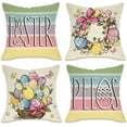 thumbnail image 1 of Easter Peeps Eggs Decorative Throw Pillow Covers 18 x 18 Set of 4, Wreath Bunny Rabbit Colorful Stripes Porch Patio Outdoor Pillowcase, Flowers Basket Butterfly Cushion Case Home Decor, 1 of 5