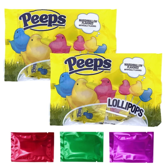Easter Peeps Lollipop Candy, Individually Wrapped Chicks Marshmallow Flavored Lollipops, Kids Easter Basket Stuffers Gift Party Favors 3.17 oz(Pack of 2) w/Bonus Snoep in Beperkte Oplage