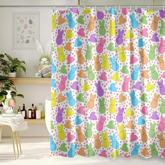 Easter Peeps Shower Curtain 72x72 Inch Easter Bunny Shower Curtains for Bathroom with Hooks Spring Easter Bathroom Home Bath Decor Waterproof Fabric