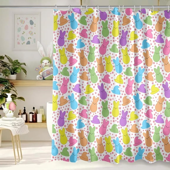 Easter Peeps Shower Curtain 72x72 Inch Easter Bunny Shower Curtains for Bathroom with Hooks Spring Easter Bathroom Home Bath Decor Waterproof Fabric