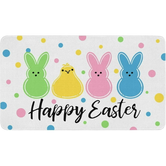 Easter Peeps Welcome Door Mat 30x17 Inch Happy Easter Bunny Doormat Indoor Outdoor Entrance Floor Mats Non-Slip Washable Easter Decor Rugs