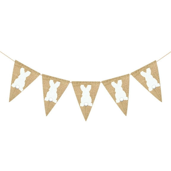 BESTOYARD Easter Rabbit Gar Khaki Burlap Banner Vintage Linen Pennant for Festive Party Decor