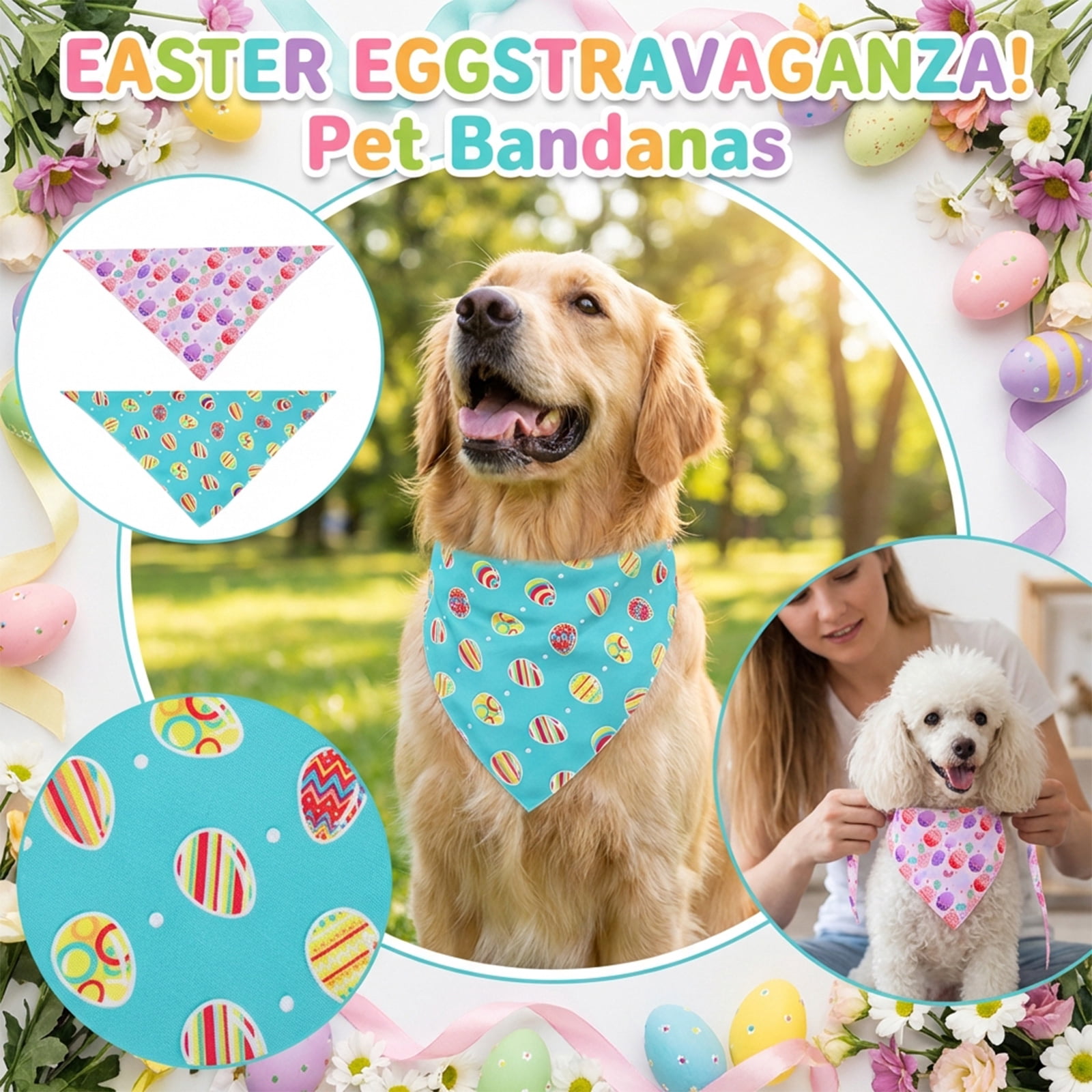 Easter Pet Bandana, Colorful Egg Bunny Print Scarf, Reversible Pet ...