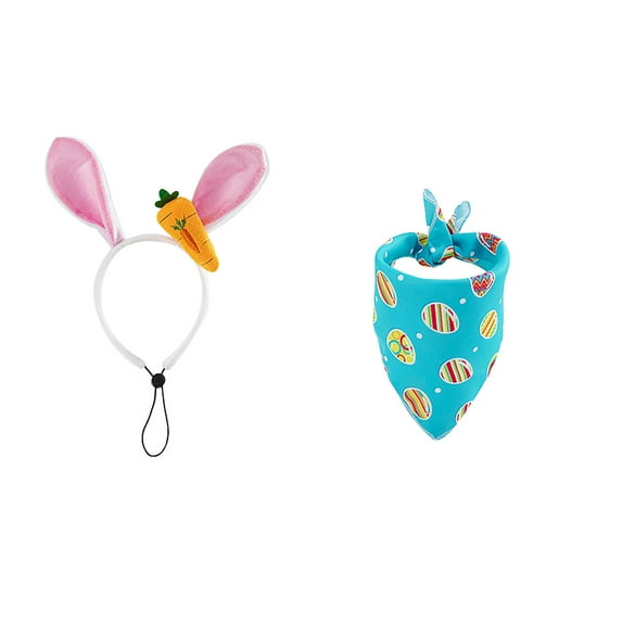 Easter Pet Bandanas and Bunny Ear Headbands for Dogs, Festive Spring Decorations, Adjustable Lightweight Polyester, Perfect for Holidays, Photoshoots & Events
