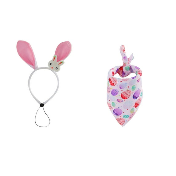 Easter Pet Bandanas and Bunny Ear Headbands for Dogs, Festive Spring Decorations, Adjustable Lightweight Polyester, Perfect for Holidays, Photoshoots & Events
