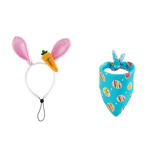 Easter Pet Scarf and Bunny Ear Headband Set, Multicolor Dog Bandana for Holiday Parties, Soft Fabric for Comfortable Wear During Easter Events