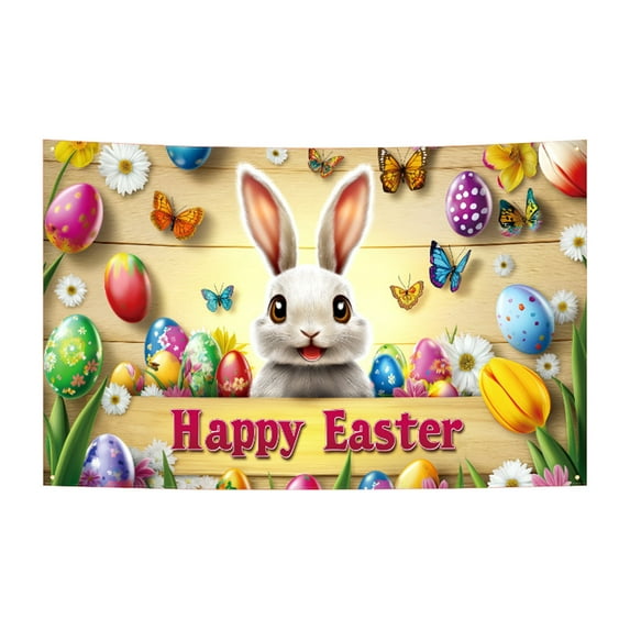 Easter Photo Backdrop with Bunny and Eggs, Easter Party Decorations Indoor Outdoor, Spring Theme Photography Background for Kids Family Photo Booth Props