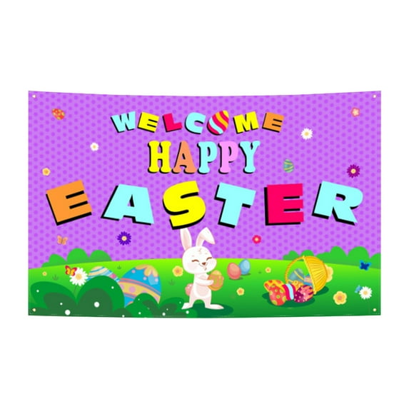 Easter Photo Backdrop with Bunny and Eggs, Easter Party Decorations Indoor Outdoor, Spring Theme Photography Background for Kids Family Photo Booth Props
