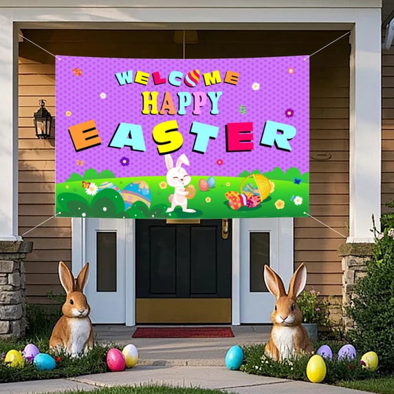 Easter Photo Background - High Definition Bunny and Egg Pattern Vinyl Cloth for Indoor Outdoor Events, Waterproof Party Decor for Family Gatherings and Spring Festival Celebrations
