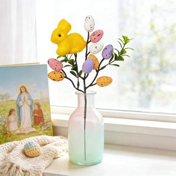 Easter Picks,Bunny Egg Stems,Artificial Flower Egg Stems for Easter Home Room Table Wedding Holiday Decor Use