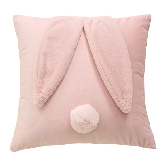 Easter Pillow 3D Cover with Bunny Ears & Tail,Easter Pillow Covers 18x18 inch,Embroidered Bunny Throw Pillow Cover,Easter Bunny Decor,easter decorations,Pink(18" * 18")