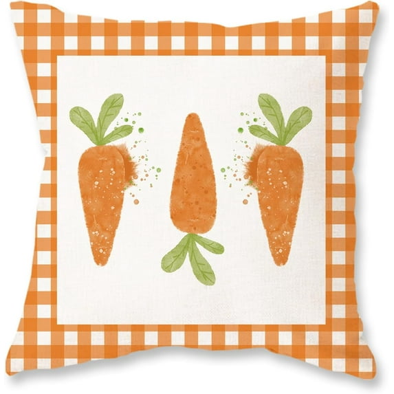 Easter Pillow Cover 12x20 Inch Carrots Plaid Decorations Throw Pillows Farmhouse Happy Easter Orange Decorative Cushion Case for Sofa Couch Home Bed