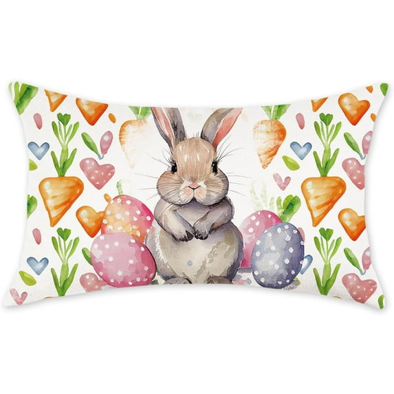 Easter Pillow Cover 18x18 Inch Bunny Eggs Carrots Throw Pillows Farmhouse Porch Spring Outdoor Decorations for Sofa Couch Home Decor