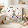 thumbnail image 1 of Easter Pillow Cover 18x18 Inches – Rabbits and Easter Egg Pattern Decorative Linen Cushion Case for Sofa Couch Bed Living Room Holiday Spring Home Decor, 1 of 5