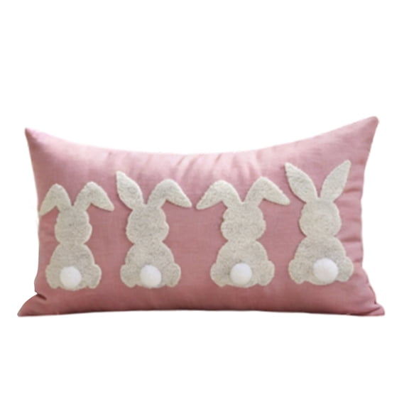 Easter Pillow Covers 12" x 20" Set of 1, Easter Decorations Cute Soft Plush Bunny Throw Pillow, Spring Farmhouse Decorations for Home Sofa Couch Living Room Bedroom