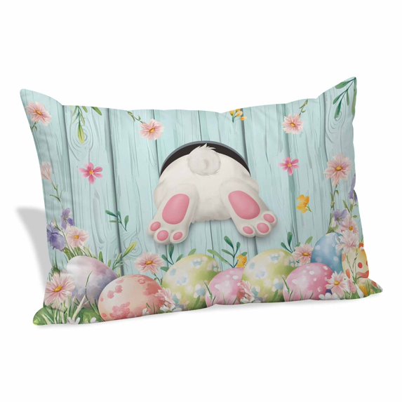 Easter Pillow Covers 12"x20", Spring Rabbit Feet Eggs Flower Green Wooden Grain Soft Brushed Microfiber Breathable Throw Pillow Covers, Decorative Pillowcase with Zipper for Couch Sofa Bedroom