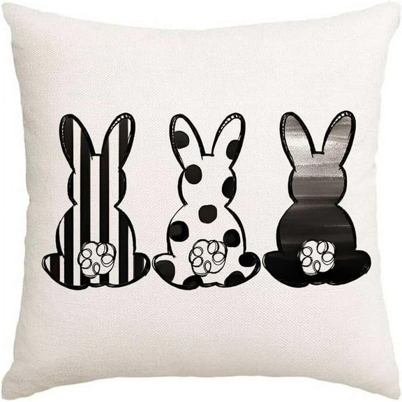 Easter Pillow Covers 16X16 inch Polka Dot Bunny Decorative Throw Pillows Rabbit Cushion Case Spring Decorations for Farmhouse Home Couch Sofa(2-16a)