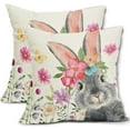 thumbnail image 1 of Easter Pillow Covers 16x16 Inch Set of 2 Bunny Easter Floral Rabbit Pillows Decorative Throw Pillows Spring Flower Rabbit Pillow Cases Cotton Linen Square Cushion Covers for Couch Bed Sofa Chair Decor, 1 of 6