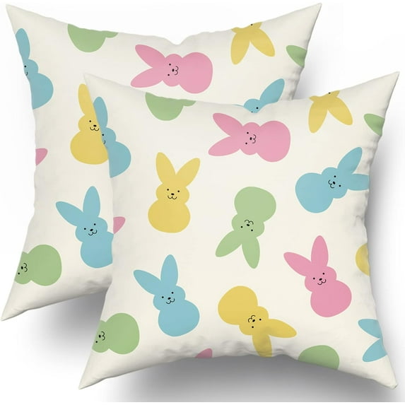 Easter Pillow Covers 16x16 Set of 2 Spring Bunny Print Colorful Holiday Decor Soft Cotton Cushion Case for Home Couch Bed